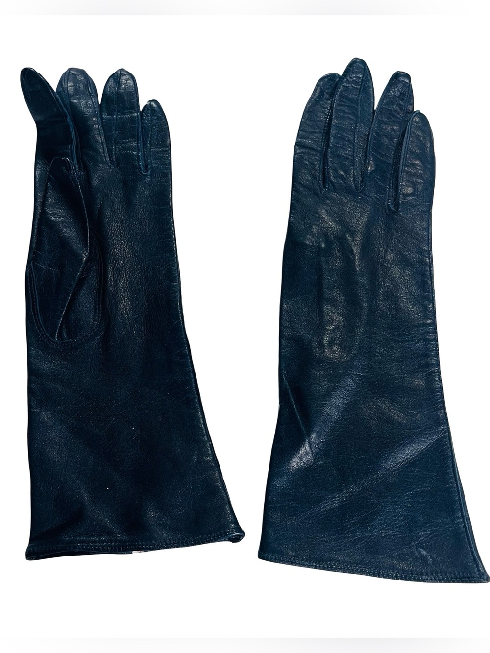 Vtg Rikes Women Leather Gloves Blue 100% Silk Lined Made in Italy Wrist Sz 6.5